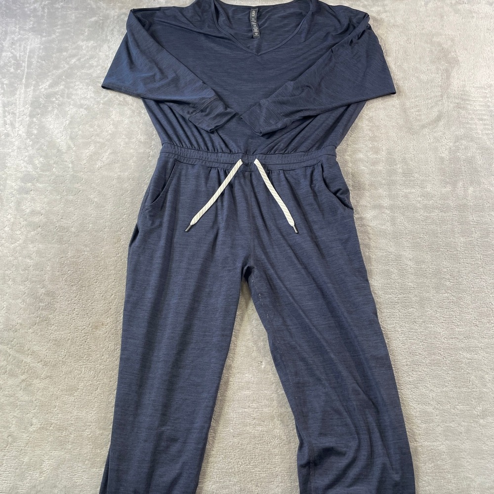 Vuori Lux Jumpsuit Womens Medium Blue Scoop Neck Long Sleeve Drawstring